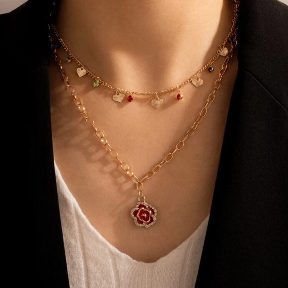 Nikkiwallflower Jewelry - *Kitty* Rose and Hearts Necklace